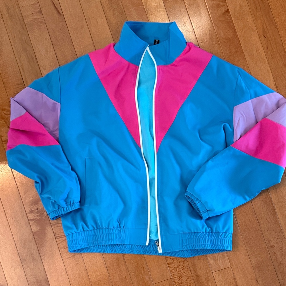 Bright Blue Colorblock Windbreaker Jacket with Pink & Lavender Accents